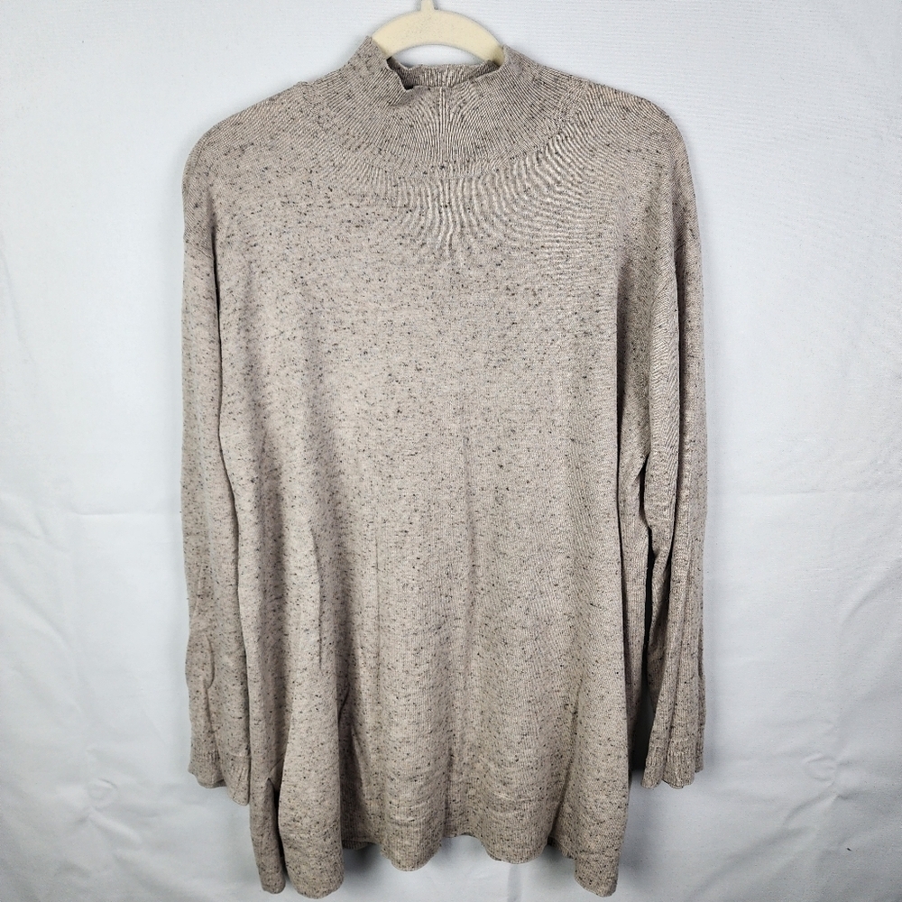 J Jill Mock Neck Speckled Silk Blend Sweater Neutral‎ Minimalist